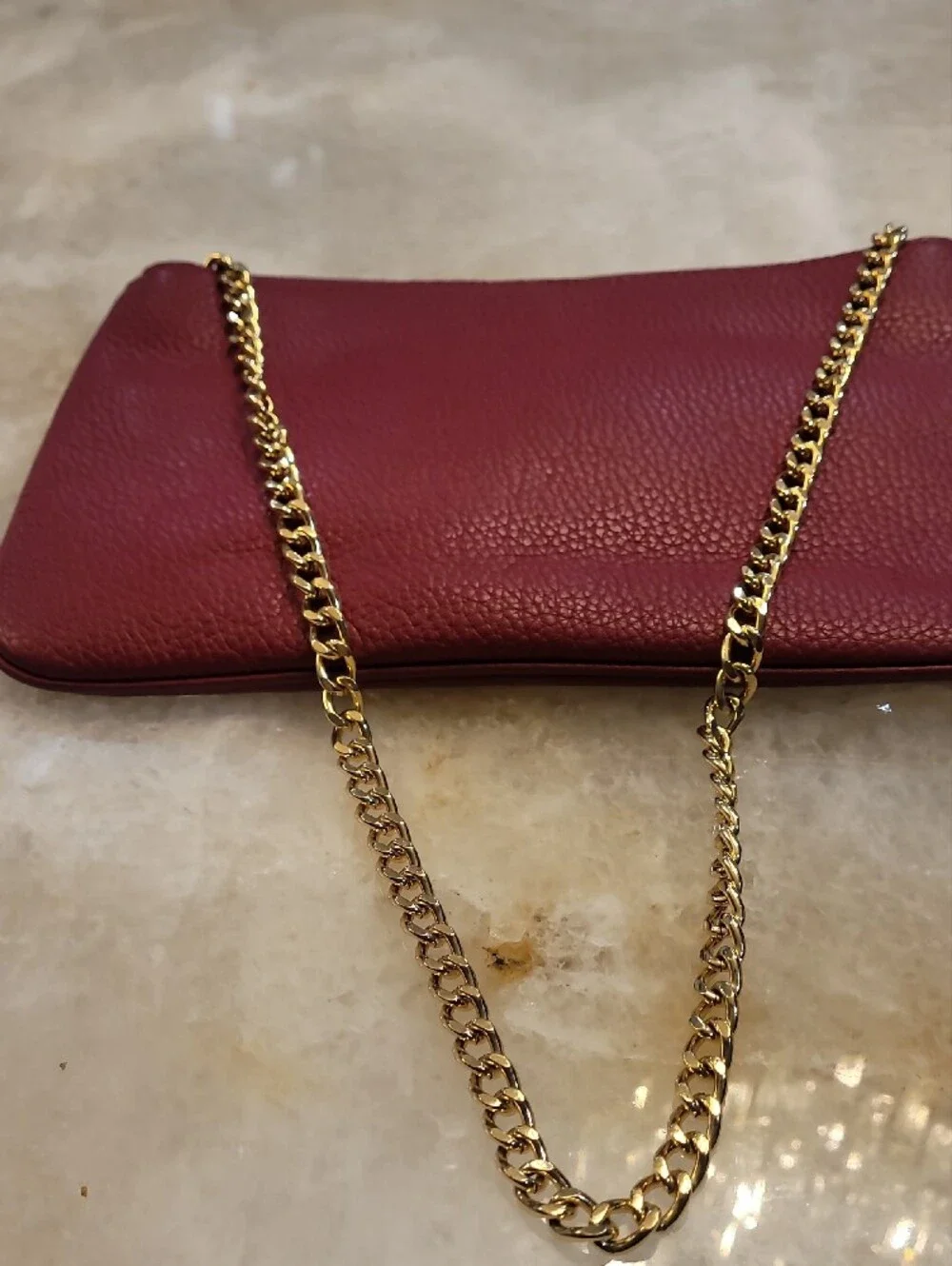 Michael Kors Cherry Pebbled Leather Clutch With Gold Hardware